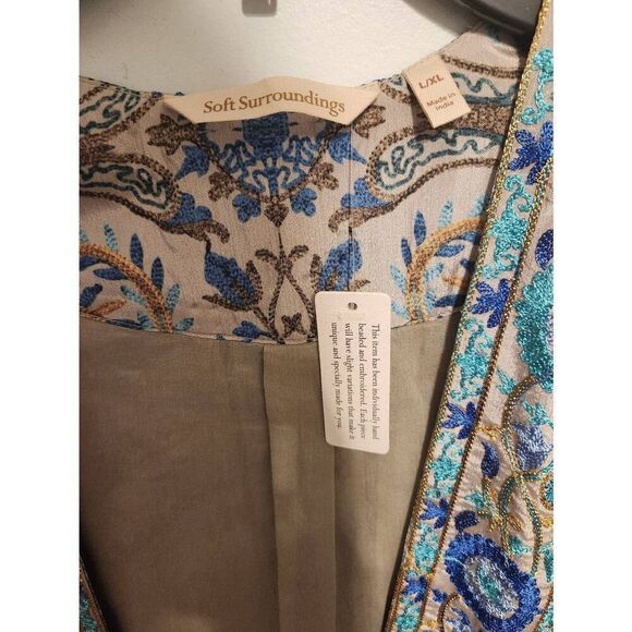 NWT Soft Surroundings Embroidered Medina Topper Kimono L/XL Blue Gray Boho - Picture 2 of 4